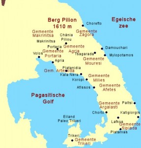 Kaart van het schiereiland Pilion